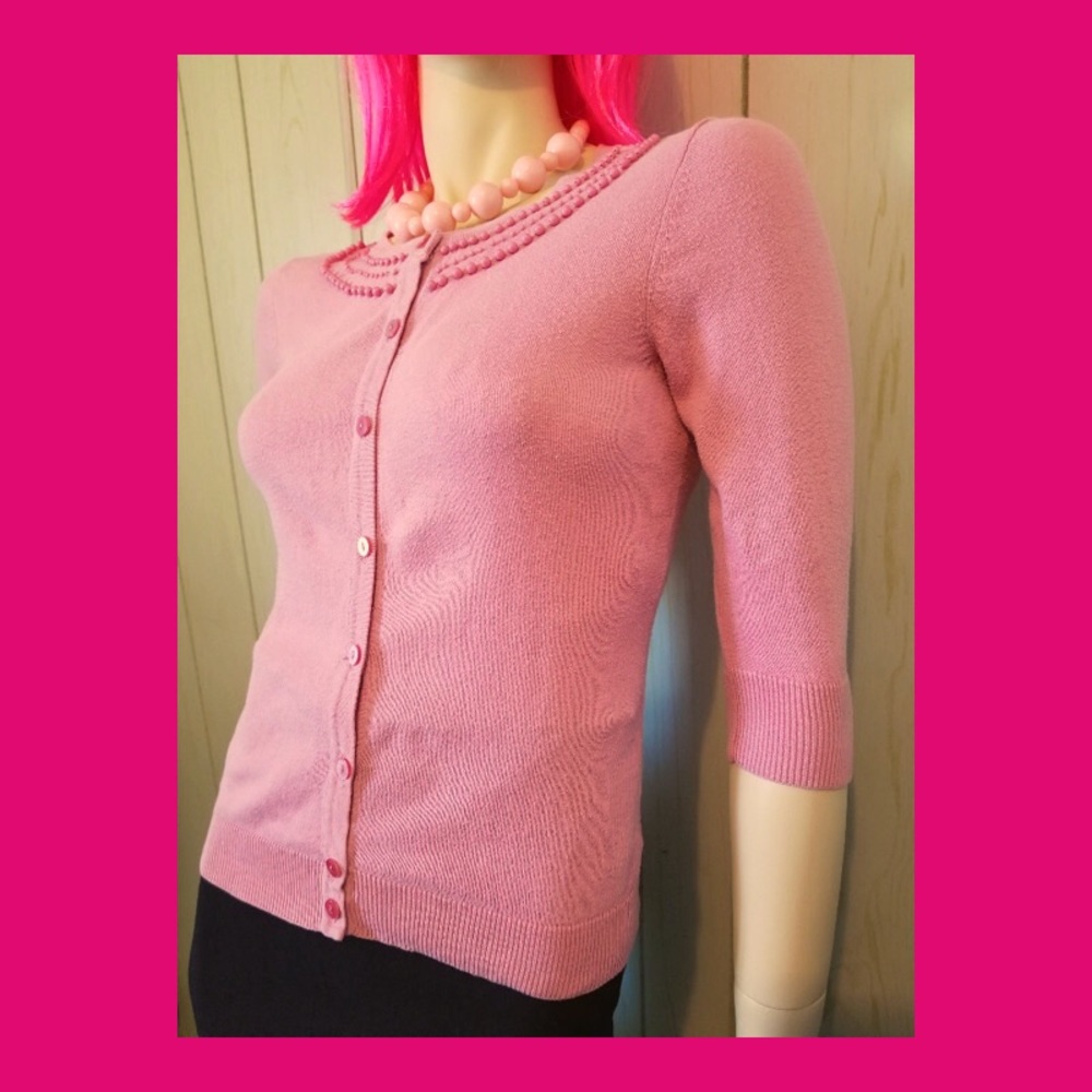 Merona Pink Beaded Button down Cardigan Sweater Top